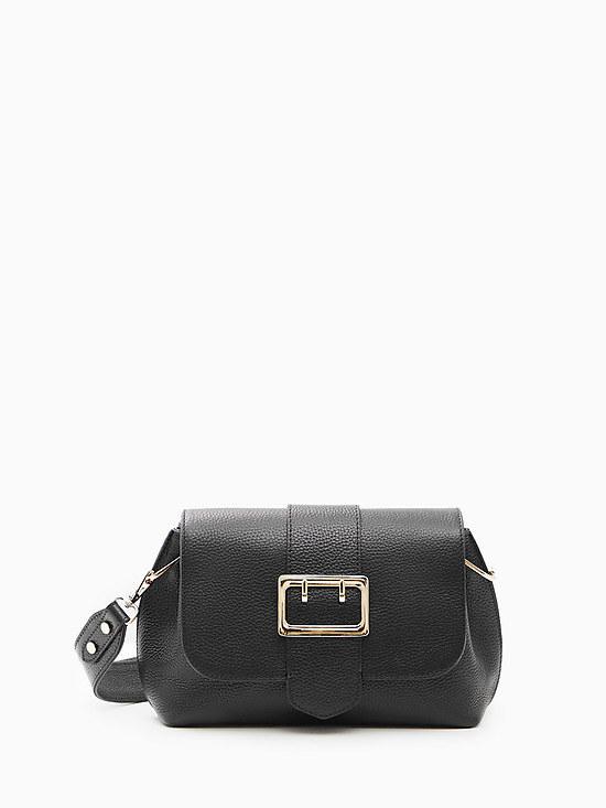 Небольшая черная сумка-багет из зернистой кожи с пряжкой и широким ремешком  Vanessa Scani
