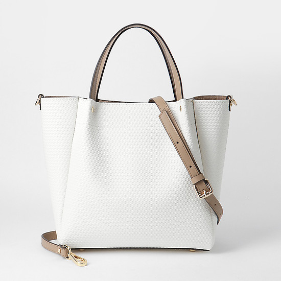 Плетеная кожаная сумка-тоут кремово-белого цвета  Gianni Notaro