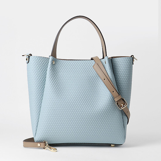 Плетеная кожаная сумка-тоут светло-голубого цвета  Gianni Notaro