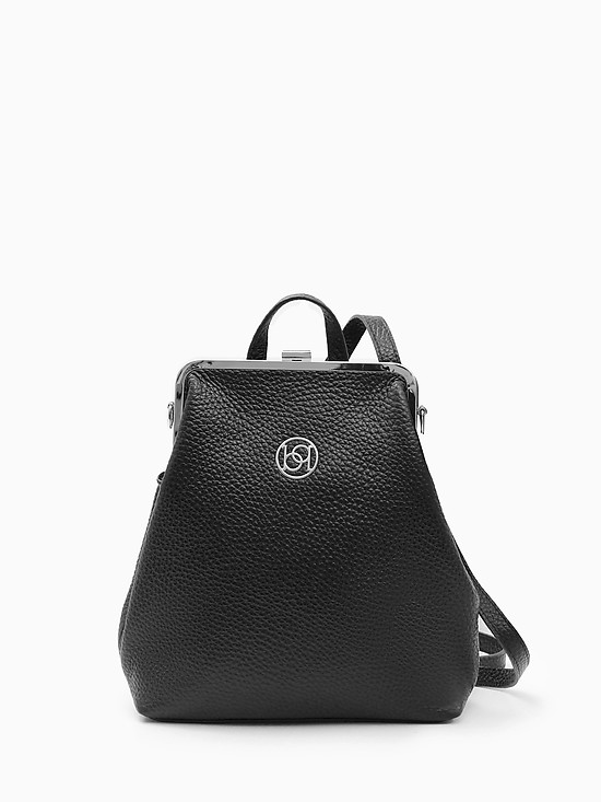 Черная кожаная сумка-рюкзак с саквояжным замком и съемными лямками  BE NICE