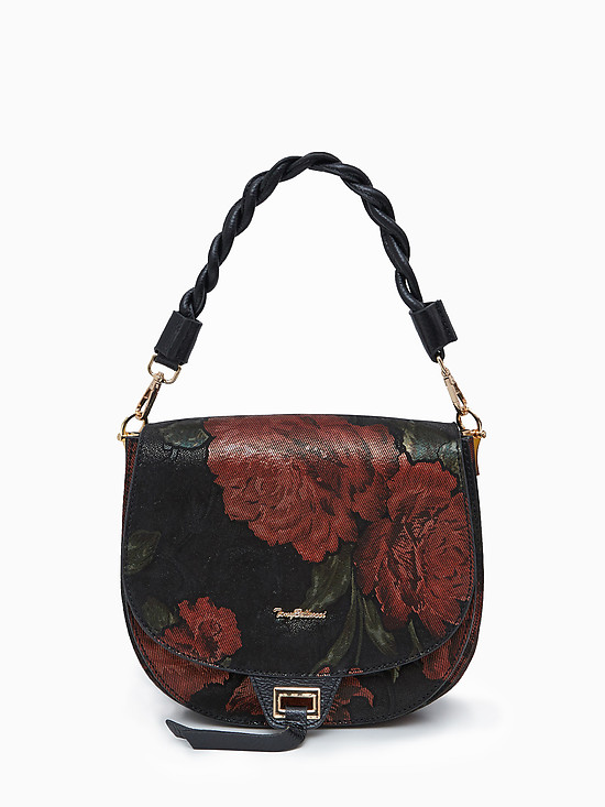 Небольшая сумка на плечо из черной замши с цветочным принтом  Tony Bellucci