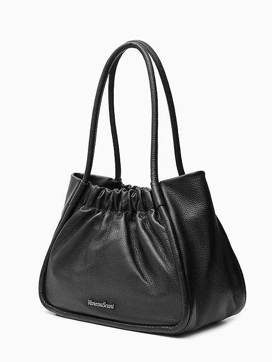 Черная сумка-тоут из мягкой кожи с ручками на плечо  Vanessa Scani