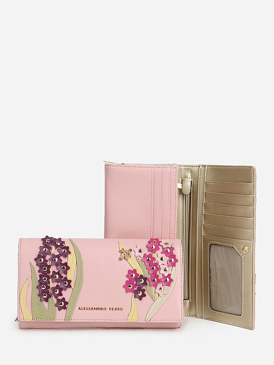 Розовый кожаный бумажник с аппликацией  Alessandro Beato
