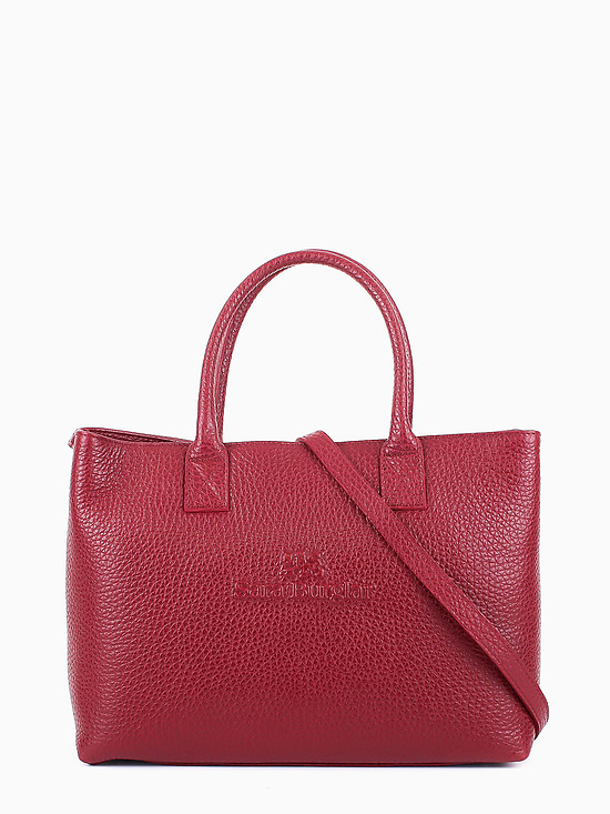 Красная сумка-тоут из зернистой кожи с брендовым тиснением  Sara Burglar