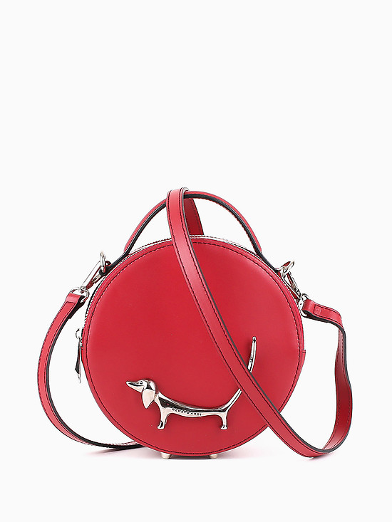 Красная круглая сумочка из гладкой кожи с декором в форме таксы  Renato Angi