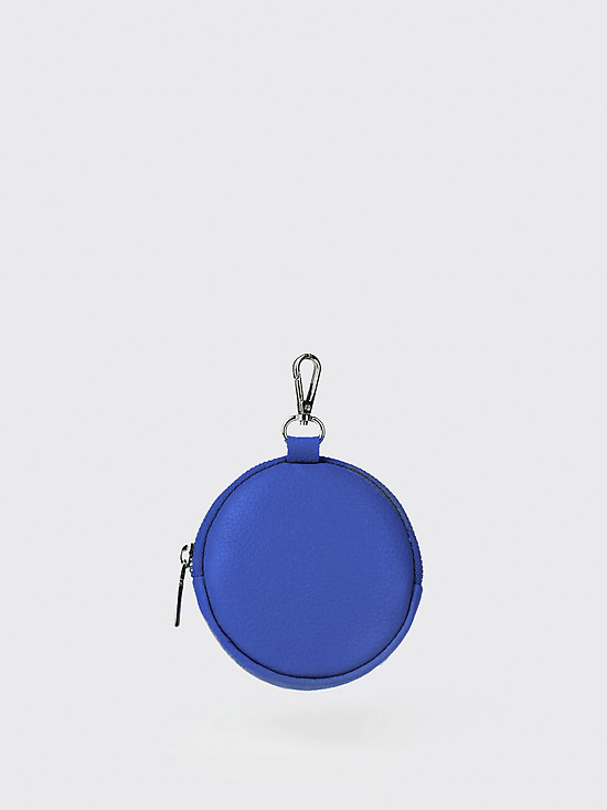 Круглый кожаный кошелек - мини-сумочка ярко-синего оттенка с карабином  BE NICE