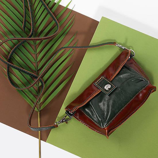 Миниатюрная коричнево-зеленая сумочка-клатч из натуральной кожи со съемным регулируемым ремешком  Balagura