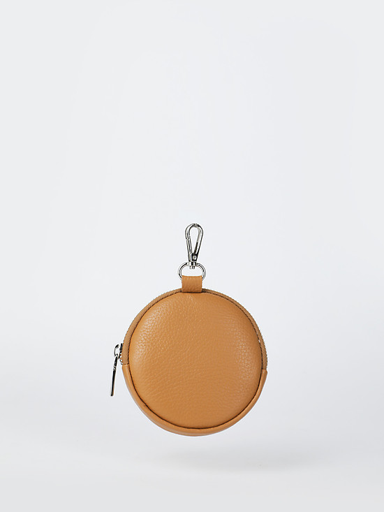 Круглый кожаный кошелек - мини-сумочка карамельно-коричневого оттенка с карабином  BE NICE