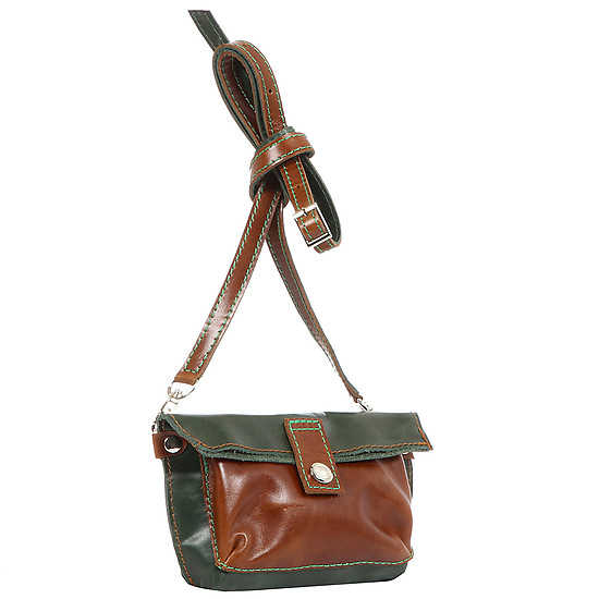 Миниатюрная зелено-коричневая сумочка-клатч из натуральной кожи со съемным регулируемым ремешком  Balagura