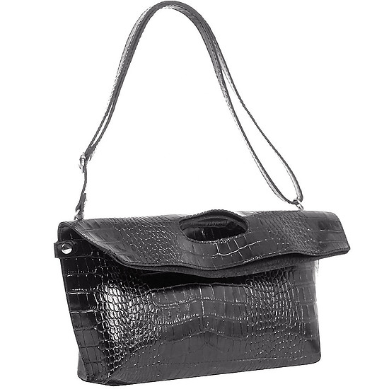 Стильная дизайнерская сумка-пакет из натуральной кожи с тиснением под кожу крокодила в черном цвете  Balagura