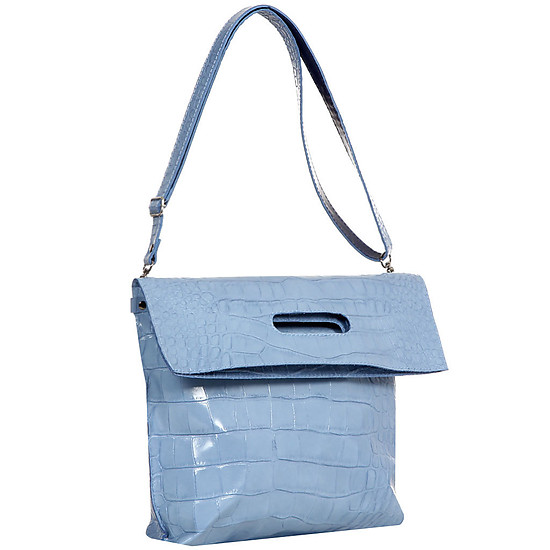 Стильная дизайнерская сумка-пакет из натуральной кожи с тиснением под кожу крокодила в голубом цвете  Balagura