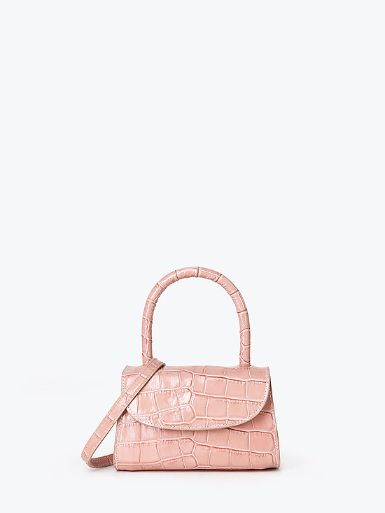 Пудрово-розовая мини-сумочка флап из кожи под крокодила с ручкой  Jazy Williams