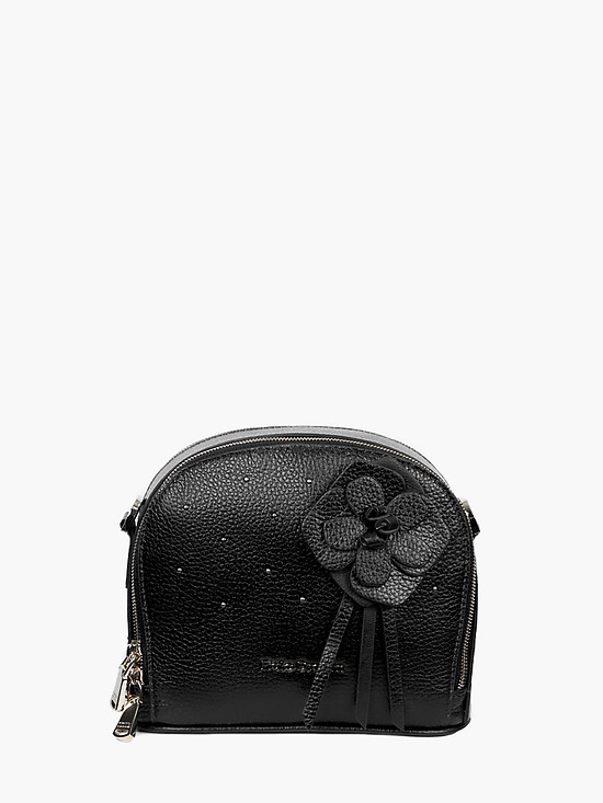 Черная кожаная сумочка кросс-боди с двумя отделами и цветочной аппликацией  Fiato Dream