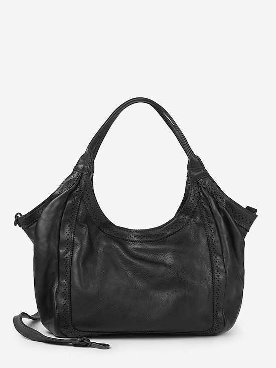 Черная сумка-хобо из мягкой кожи с винтажным эффектом  BE NICE
