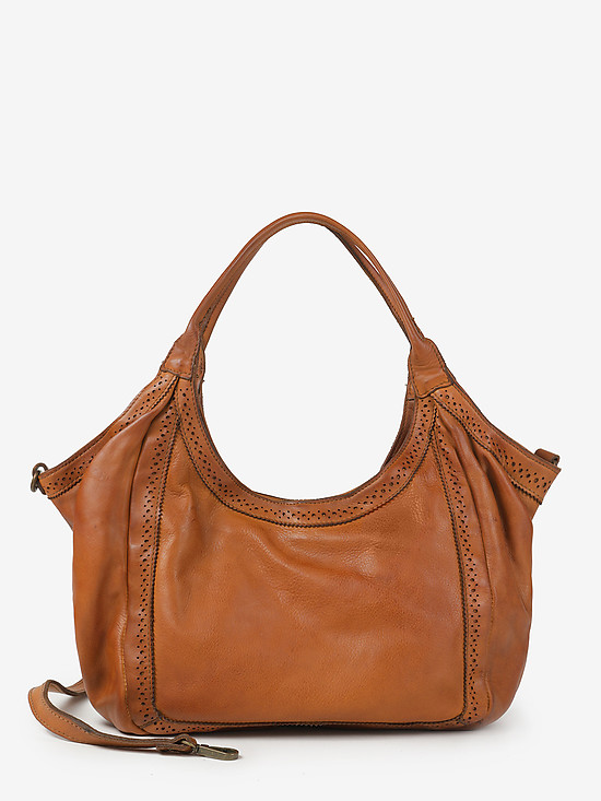 Коньячно-коричневая сумка-хобо из мягкой кожи с винтажным эффектом  BE NICE