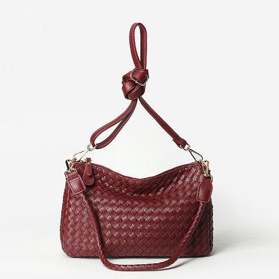Небольшая плетеная сумочка из экокожи бордового цвета с комплектом из двух ремней  Boogie Street