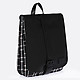 Вместительный рюкзак из натуральной черной кожи с текстильными клетчатыми вставками  Roberto Reale