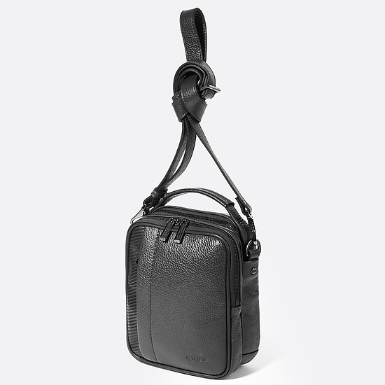 Черная кожаная сумка через плечо с внешним карманом на молнии  Giudi