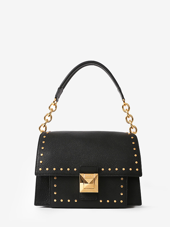 Черная кожаная сумочка Diva небольшого размера с золотыми заклепками  Furla