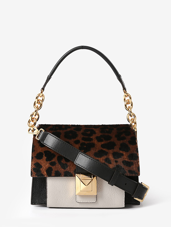 Черно-белая кожаная сумка Diva небольшого размера с леопардовой вставкой  Furla