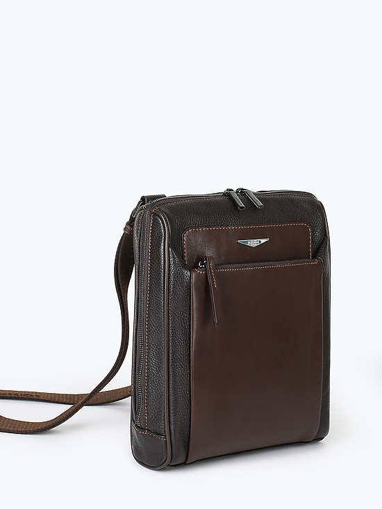 Темно-коричневая мужская сумка через плечо из зернистой и гладкой кожи  Giudi