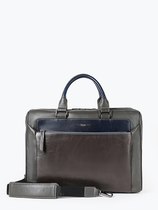 Мужская деловая сумка в стиле колор-блок из серой, коричневой и синей кожи  Giudi