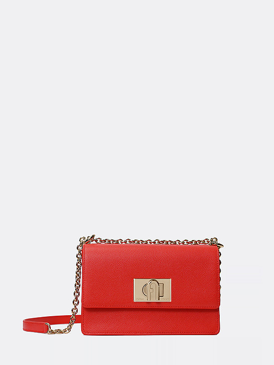 Маленькая прямоугольная сумочка кросс-боди из коллекции 1927 из кораллово-красной плотной кожи  Furla
