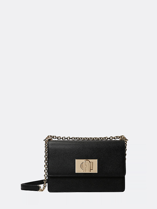 Маленькая прямоугольная сумочка кросс-боди из коллекции 1927 из черной плотной кожи  Furla