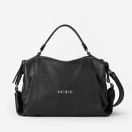 Мягкая сумка-багет из черной кожи  Brissio
