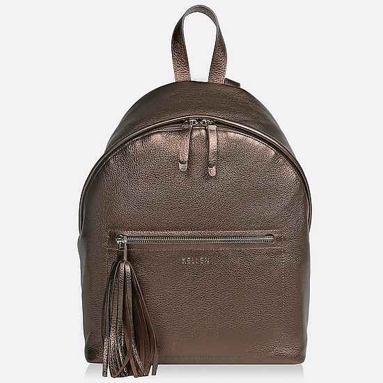 Стильный рюкзак из мягкой кожи с кисточкой в цвете коричневый металлик  KELLEN