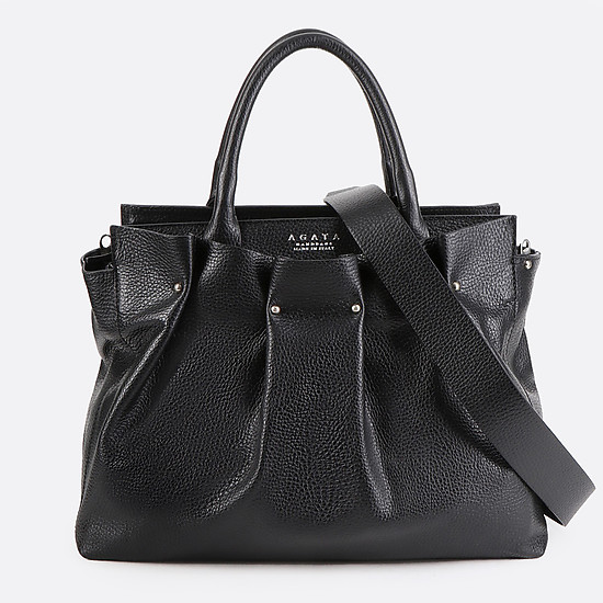 Черная сумка из мягкой драпированной кожи  Agata
