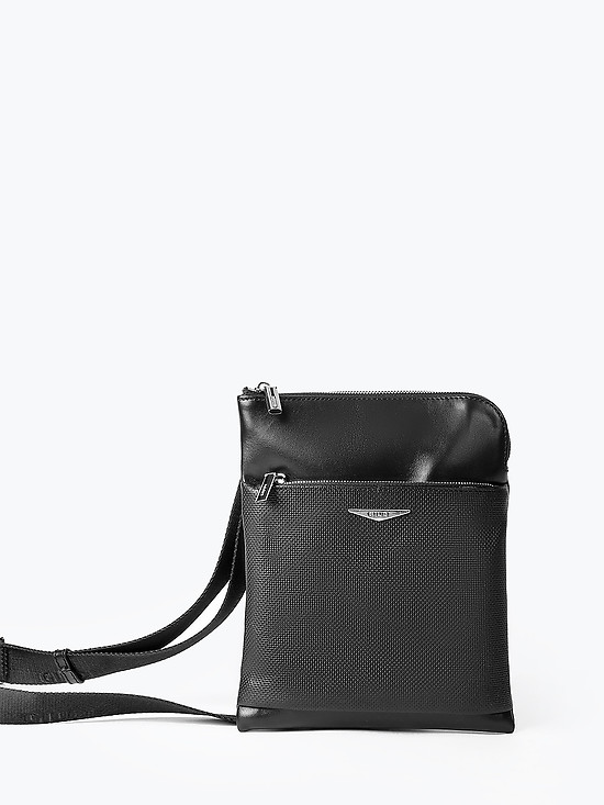 Черная сумка-планшет через плечо из натуральной кожи  Giudi