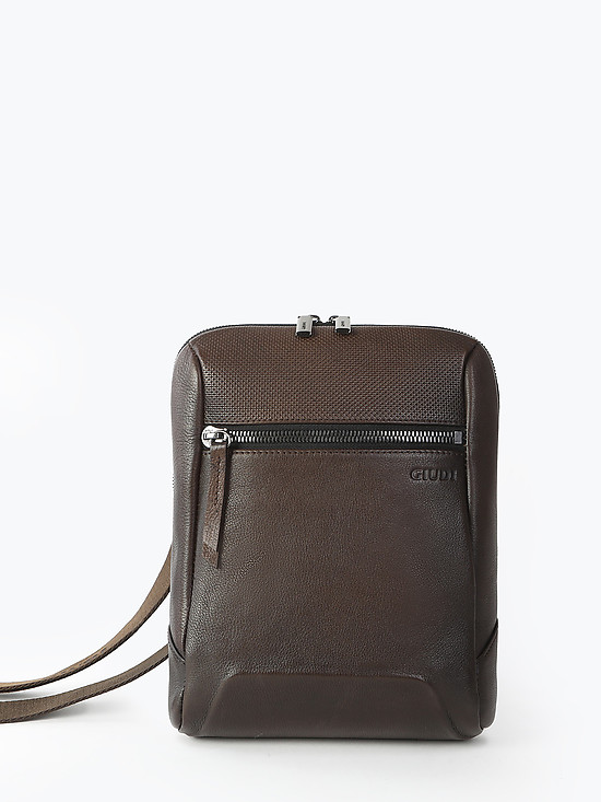 Коричневая сумка-планшет через плечо из мягкой кожи  Giudi