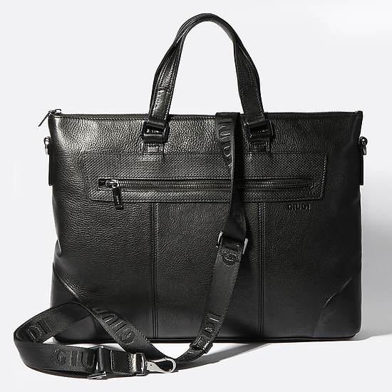 Мягкая черная мужская сумка из натуральной кожи  Giudi