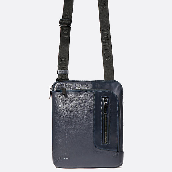 Синяя сумка-планшет из мягкой натуральной кожи  Giudi