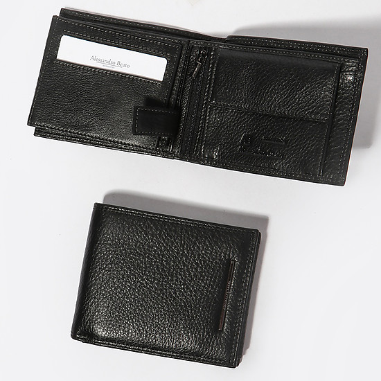 Компактный кошелек из натуральной кожи черного цвета  Alessandro Beato