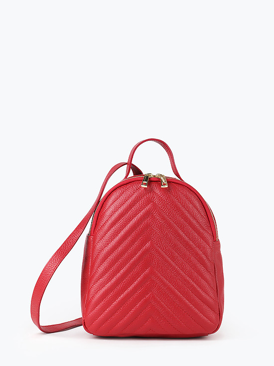 Красный кожаный рюкзак с узорной строчкой  Folle