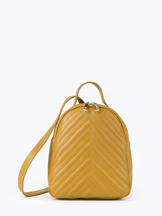 Желтый кожаный рюкзак с узорной строчкой  Folle