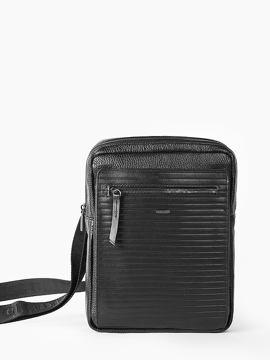 Кожаная мужская сумка через плечо черного цвета  Giudi