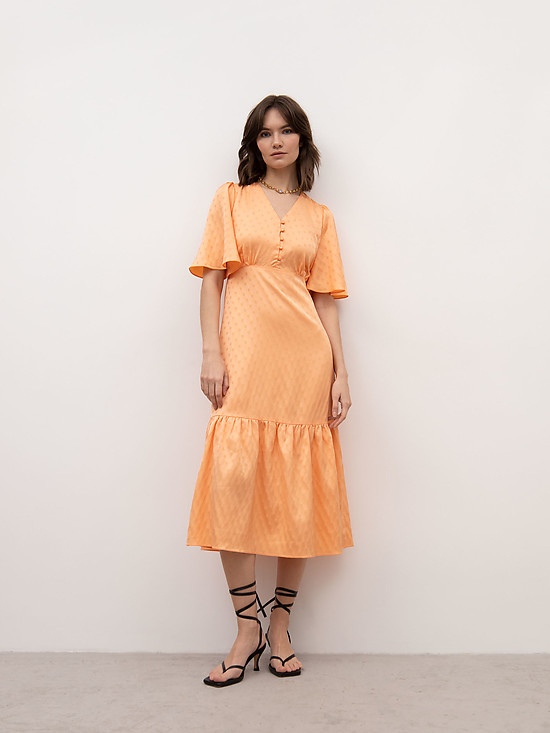 Платье миди оранжевого цвета в горошек  EMKA