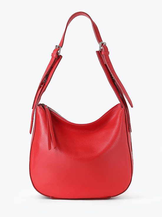 Красная сумка-хобо из мягкой кожи с регулируемой ручкой  Folle
