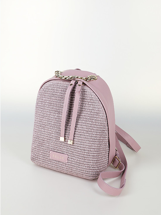 Небольшой рюкзак из мягкой светло-розовой кожи и плетеной соломки рафии  KELLEN