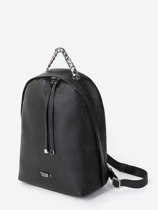 Черный кожаный рюкзак с ручкой в виде цепи  KELLEN