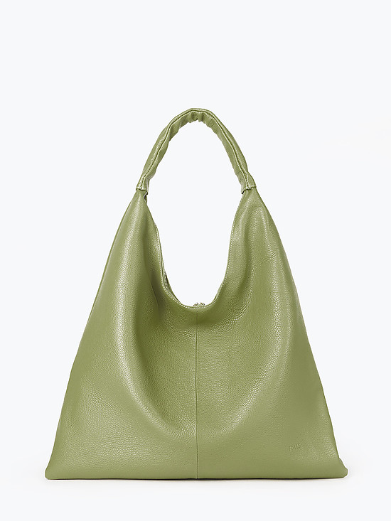 Базовая светло-оливковая сумка-хобо из мягкой кожи  Folle