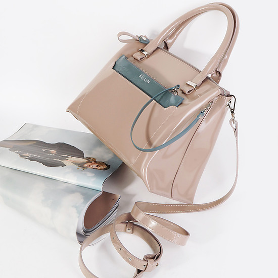 Бежевая сумочка на двух ручках со съемным карманом из гладкой кожи  KELLEN