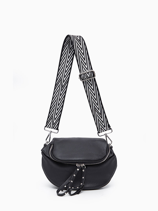 Черная полукруглая сумочка кросс-боди из мягкой кожи с двумя ремешками  Folle