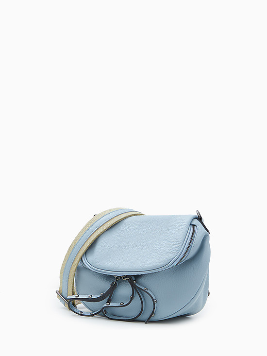 Голубая полукруглая сумочка кросс-боди из мягкой кожи с текстильным ремешком  Folle