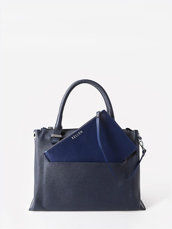 Синяя сумка-тоут из кожи под ската со съемным кошельком  KELLEN