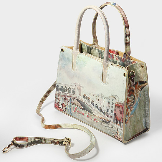 Светлая кожаная сумочка с принтом Венеции  Acquanegra