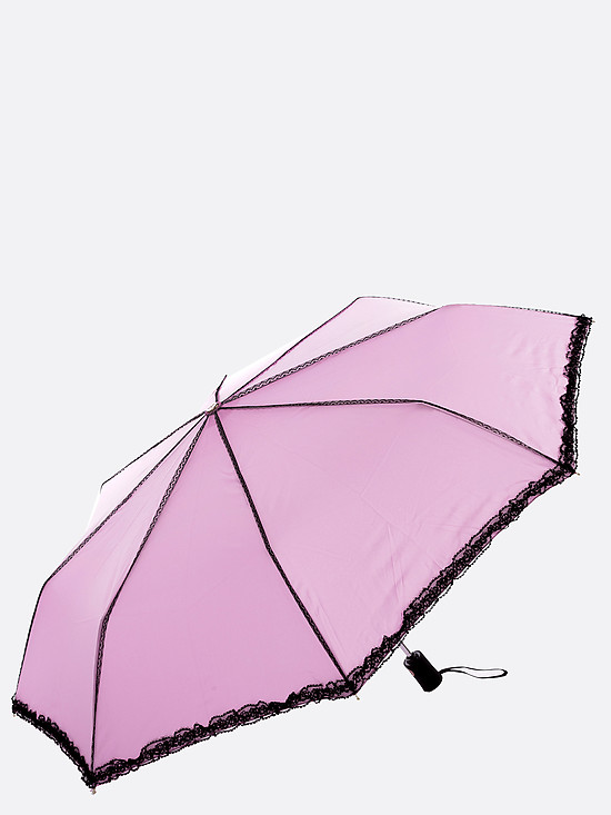 Розовый складной зонт с черным кружевом  Tri Slona